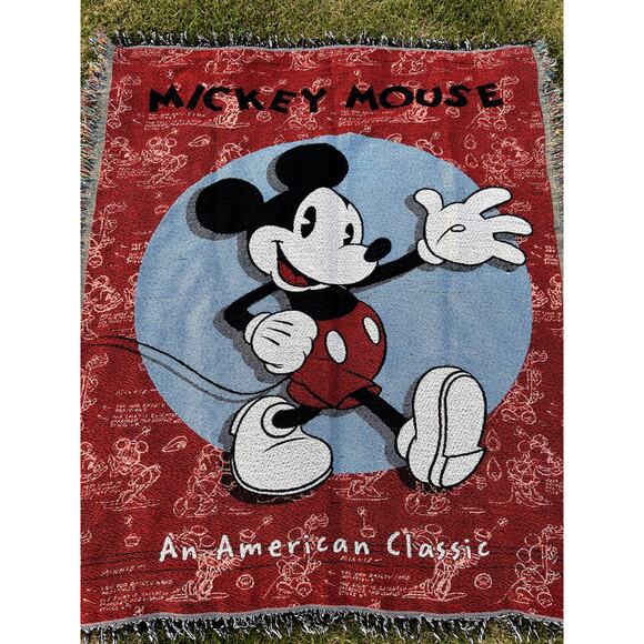 Vintage Disney Mickey Mouse American Classic Tapestry Blanket - Picture 2 of 3
